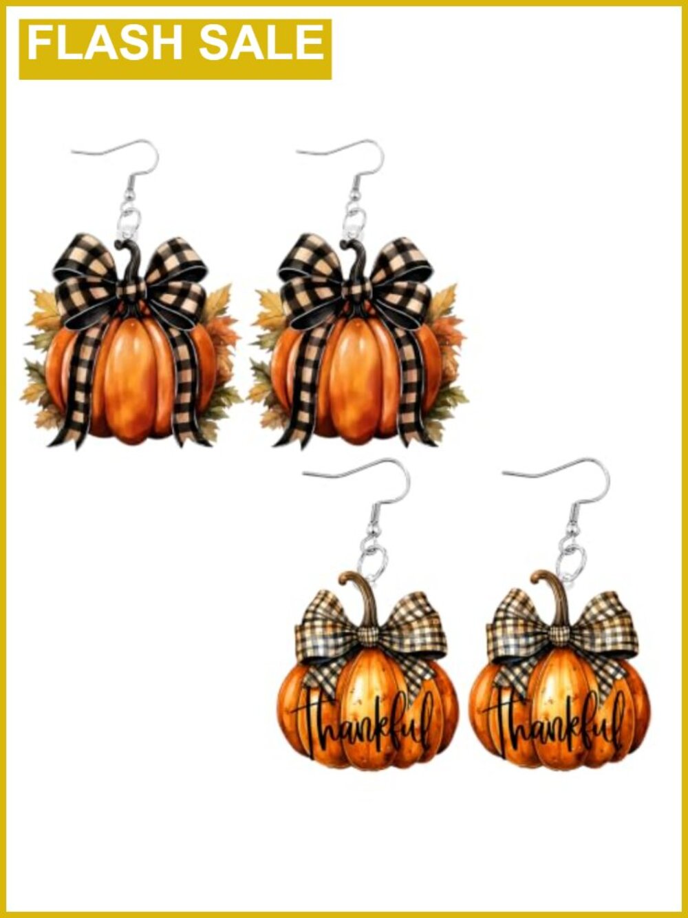 2 Pairs Pumpkin Dangle Earrings Thanksgiving Halloween Acrylic